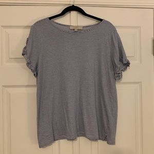 LOFT Blue & white stripe, ruffle at sleeve.